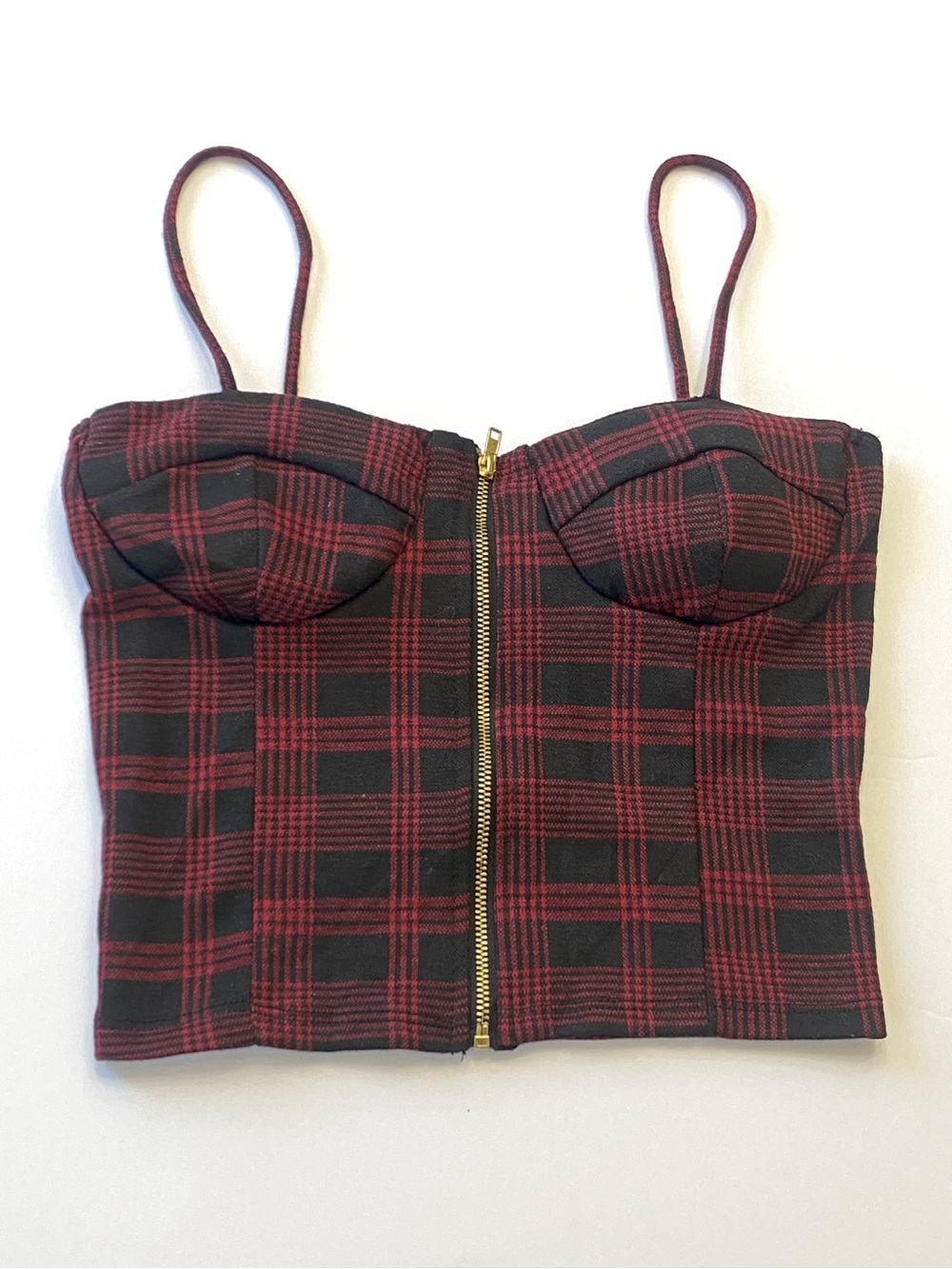Y2K Grunge Plaid Strappy Corset Top Women’s Red Small